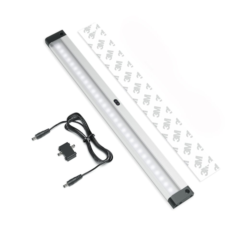EShine 12 inch LED Dimmable Under Cabinet Lighting Strip with Hand Wave Motion Sensor, Black, with Accessories (No Power Supply Included), Cool White (6000K)