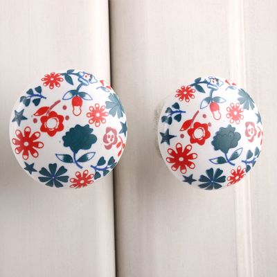 IndianShelf 4 Piece Graceful Green Lily Flat Ceramic Decorative Drawer Handles Cabinet Knobs Dresser Pulls Modern Home Hardware