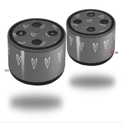 Skin Wrap Decal Set 2 Pack for Amazon Echo Dot 2 - Hearts Gray On White (2nd Generation ONLY - Echo NOT Included)