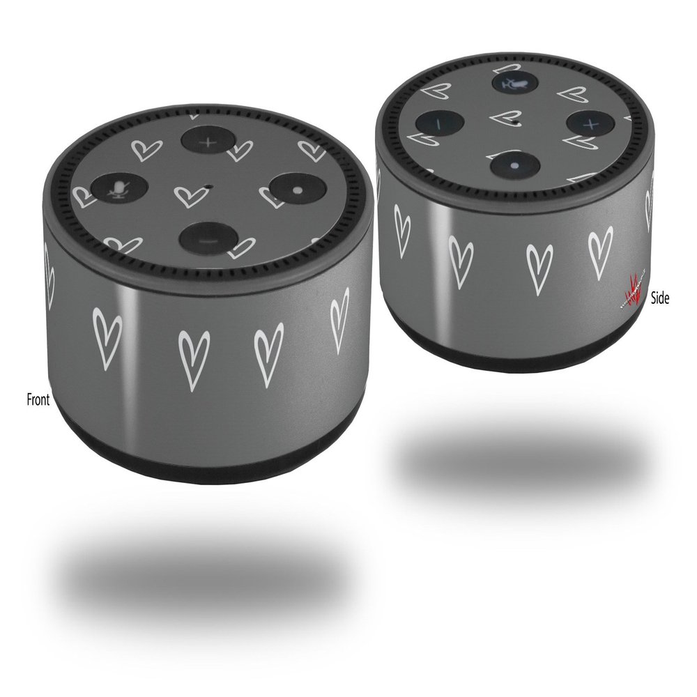 Skin Wrap Decal Set 2 Pack for Amazon Echo Dot 2 - Hearts Gray On White (2nd Generation ONLY - Echo NOT Included)