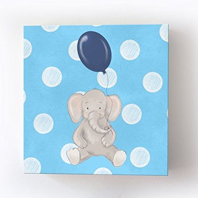 Whimsical Elephant Balloon Party Theme - Polka Dot Stretched Canvas Nursery Decor - Wall Art that Makes a Memorable Baby Gift Idea - Wooden Frame Construction - Ready to Hang 24X24