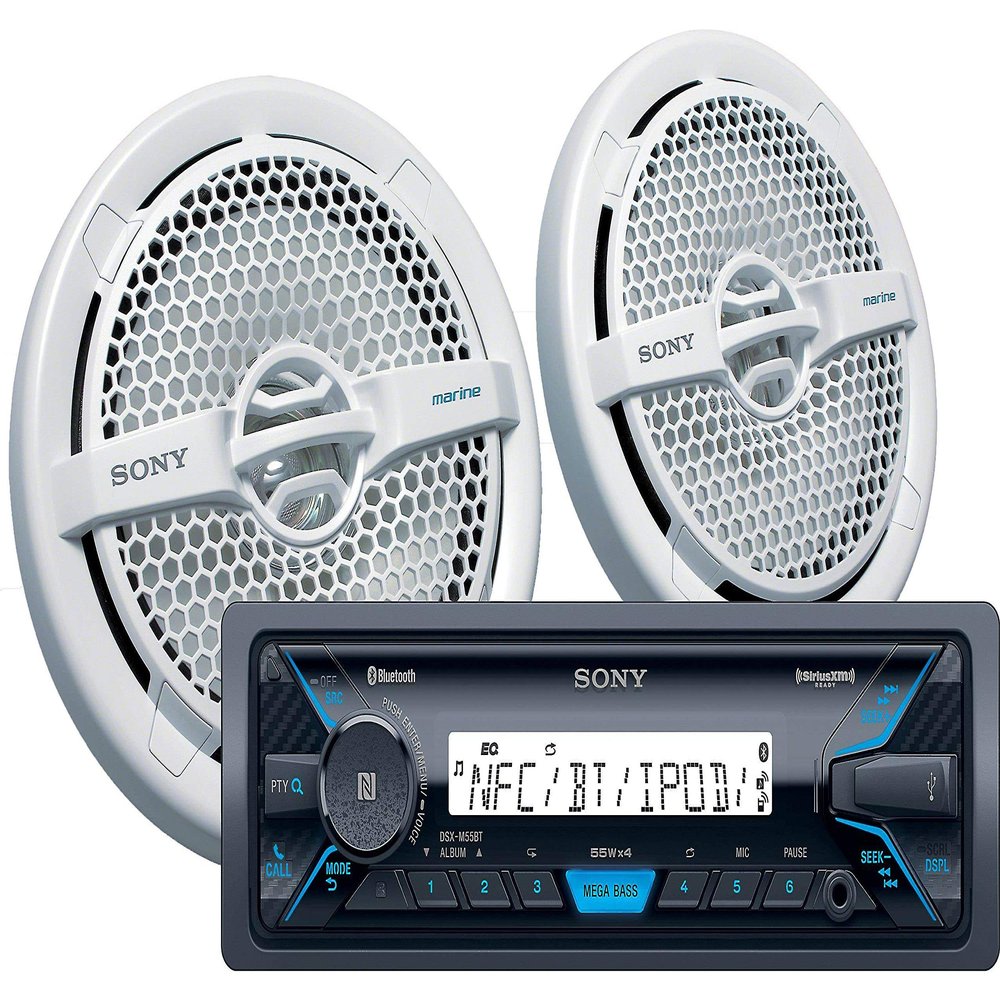 Sony DXS-M5511BT Marine Digital Media Receiver with Bluetooth and 6.5 inch dual cone speakers (White)