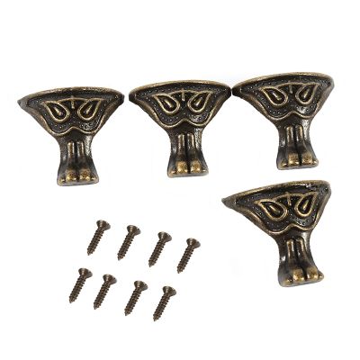 Yosoo Box Corner Protectors Legs, Vintage Decorative Furniture Riser Support for Chest Trunk Zinc Alloy Antique Brass 1.1 x 1 Inch 4 Pack