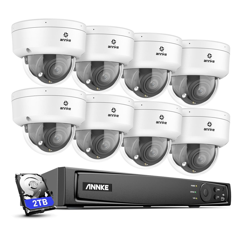 ANNKE 4K Home Security Camera System, 8CH H.265+ NVR with 2TB HDD for 24/7 Recording, 8pcs 8MP Wired PoE IP Cameras, Optical Zoom Camera with 2.8mm~12mm Lens, Smart Dual Light