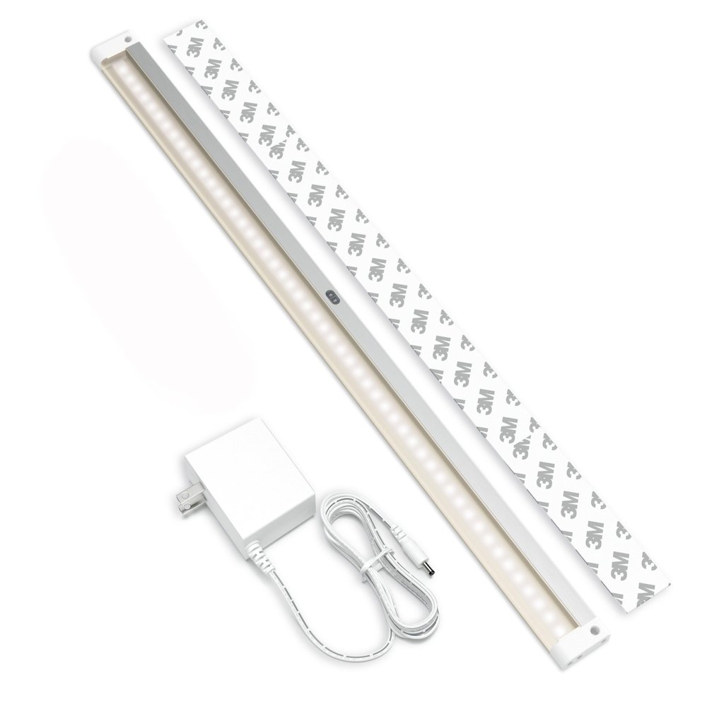 EShine Hand Wave Activated Under Cabinet LED Lighting Kit, Dimmable, 1-Pack 20 in - Touchless Dimming Control, White Under Counter Lights for Kitchen, Garage, Desk, Laundry - Warm White (3000K)