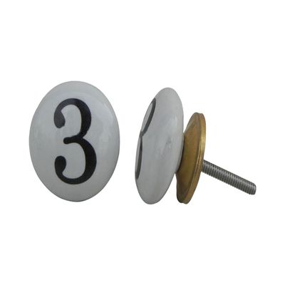 IndianShelf 2 Pack Graceful White Number 3 Numerical Ceramic Classic Cabinet Knobs Drawer Handles Dresser Pulls Designer Look