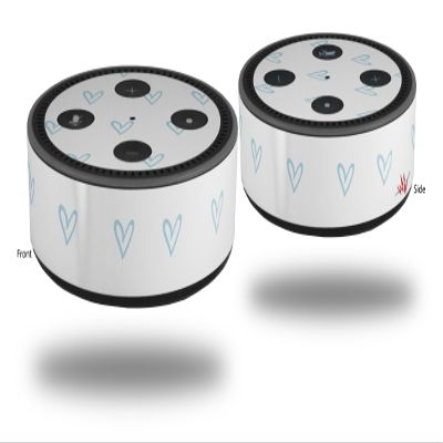 Skin Wrap Decal Set 2 Pack for Amazon Echo Dot 2 - Hearts Light Blue (2nd Generation ONLY - Echo NOT Included)