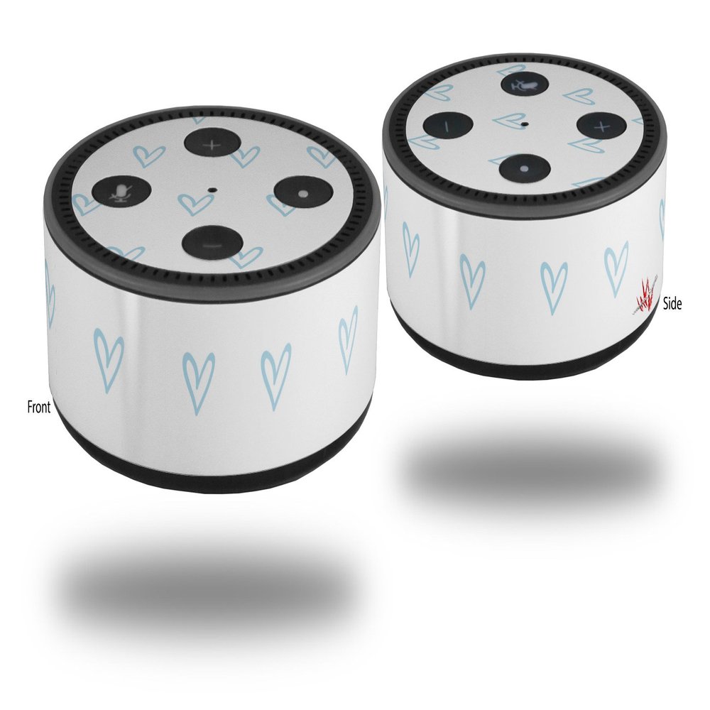 Skin Wrap Decal Set 2 Pack for Amazon Echo Dot 2 - Hearts Light Blue (2nd Generation ONLY - Echo NOT Included)