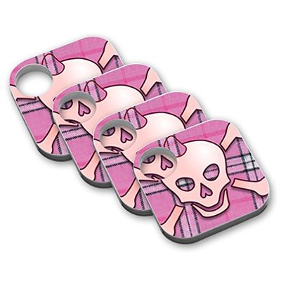 MightySkins Protective Vinyl Skin Decal (4 Pack) Compatible with Tile Key Finder Phone Finder wrap Cover Sticker Skins Pink Bow Skull