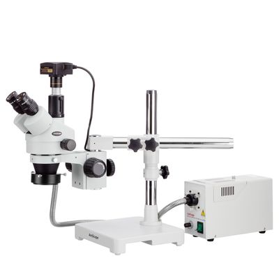 AmScope 7X-90X Trinocular Stereo Zoom Microscope with Fiber Optic Ring Illuminator and 10MP Camera