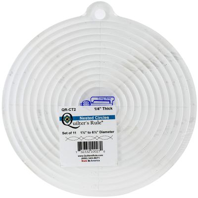 Quilter's Rule Nested Circles Template Set 11 Acrylic Circles, 1.5" to 6.5" Diameters, 1/4" Thickness for Longarm Quilting Machines Quilting Ruler Set for Crafts & Sewing