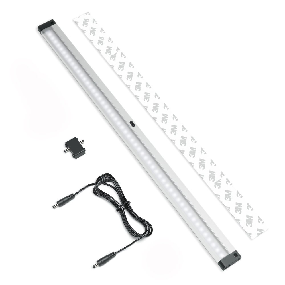 EShine Extra Long 20 inch LED Dimmable Under Cabinet Lighting Strip with Hand Wave Motion Sensor, Black, with Accessories (No Power Supply Included), Cool White (6000K)