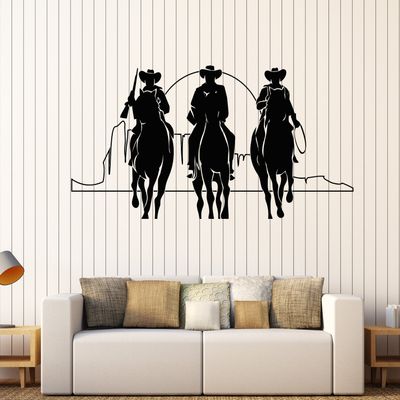 DesignToRefine Vinyl Wall Decal Western Cowboys Horses Sunset Movie Cinema Stickers Large Decor (901ig) Black