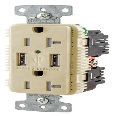 Hubbell USB20A5I USB Charger Type A. USB Charger Outlet in Ivory