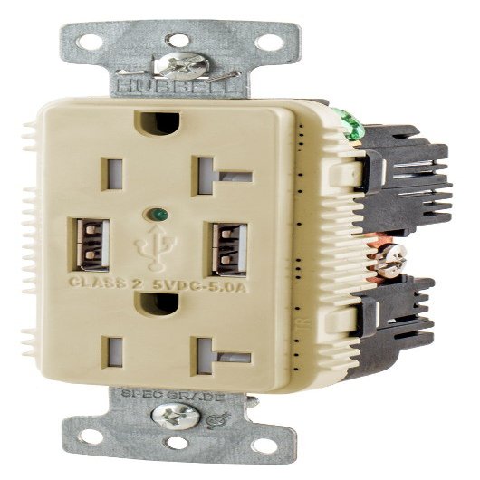 Hubbell USB20A5I USB Charger Type A. USB Charger Outlet in Ivory