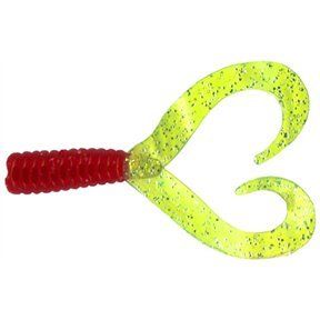Arkie Lures STT-18-15 Salty Twin Tail Grub- #18 Red Chartreuse- 15 Pack