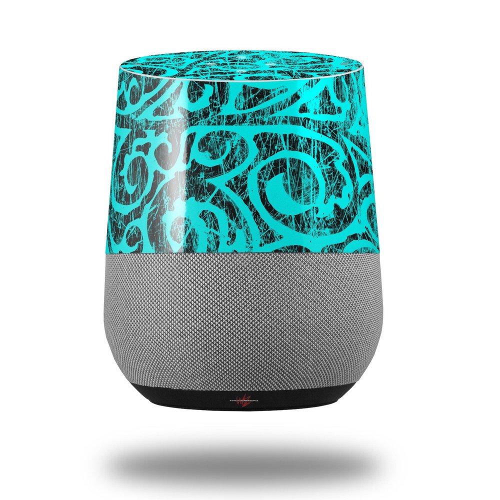 Folder Doodles Neon Teal - Decal Style Skin Wrap fits Google Home Original (Google Home NOT Included)