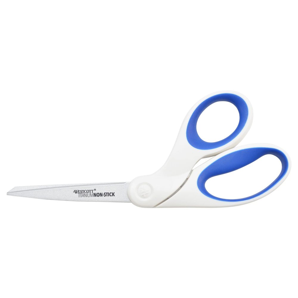 Westcott Titanium Bonded Non-Stick Scissors, 8", Pointed, Blue/White