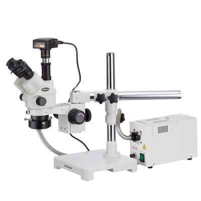 AmScope 3.5X-90X Simul-Focal Stereo Lockable Zoom Microscope with Fiber Optic Ring Illuminator and 10MP USB3 Camera