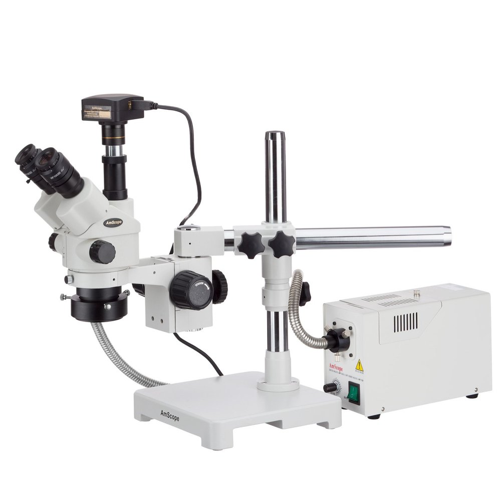 AmScope 3.5X-90X Simul-Focal Stereo Lockable Zoom Microscope with Fiber Optic Ring Illuminator and 10MP USB3 Camera