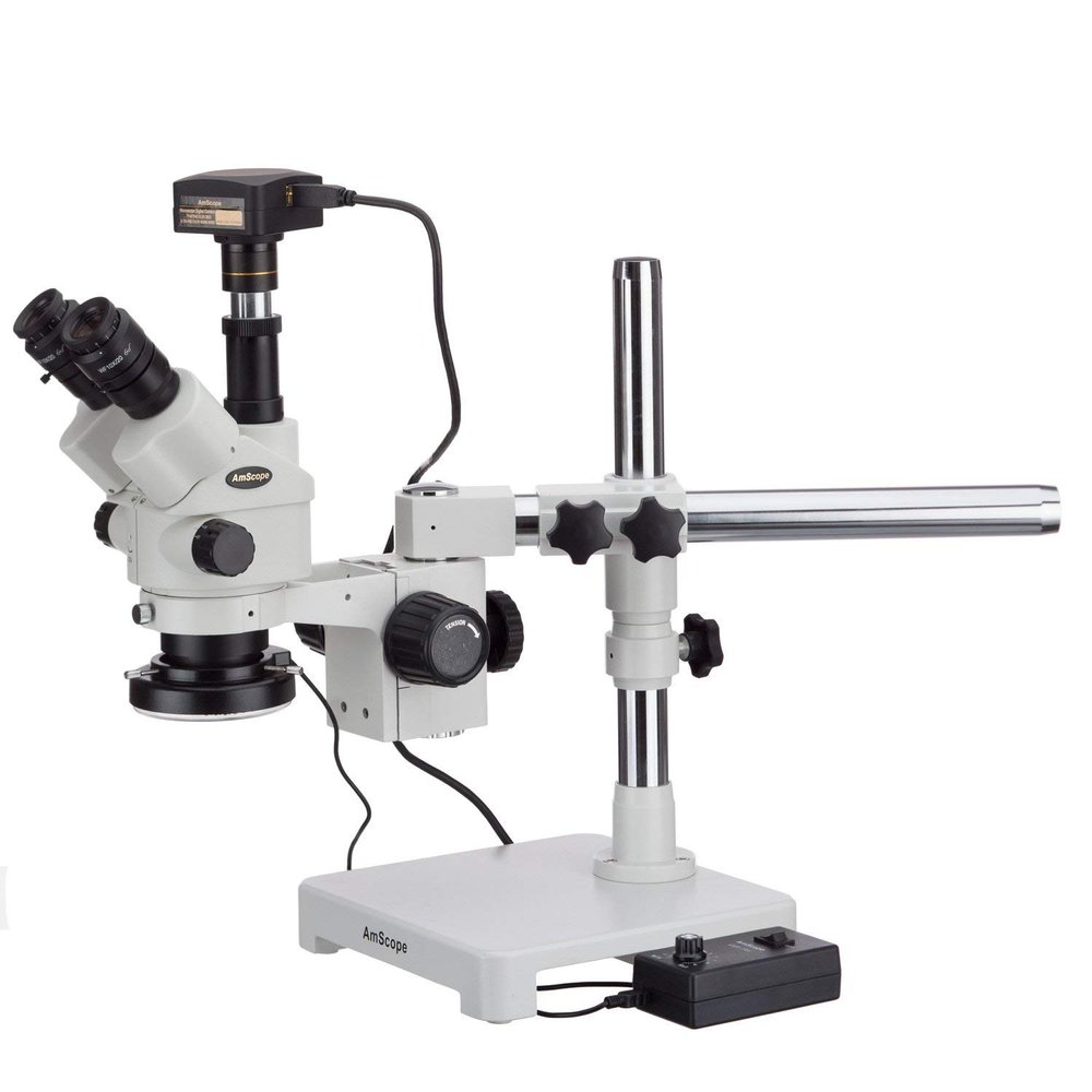 AmScope 3.5X-180X Simul-Focal Stereo Lockable Zoom Microscope with 144-LED Ring Light and 10MP USB3 Camera