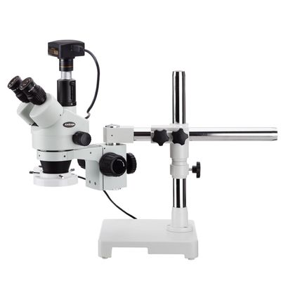 3.5X-45X Boom Stand TRINOCULAR Zoom Stereo Microscope with Fluorescent Ring Light and 1