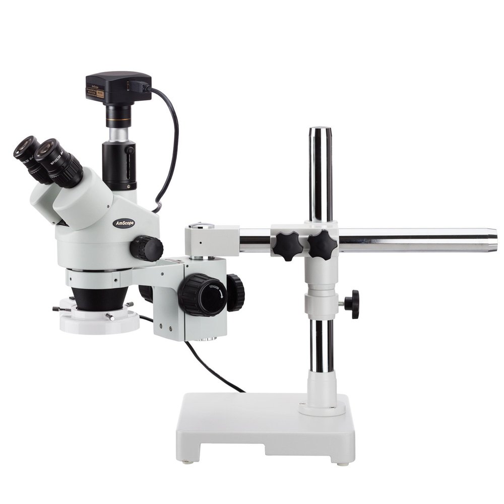 3.5X-45X Boom Stand TRINOCULAR Zoom Stereo Microscope with Fluorescent Ring Light and 1