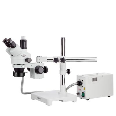 AmScope 3.5X-180X Boom Stand Trinocular Zoom Stereo Microscope with Fiber Optic Ring Illuminator