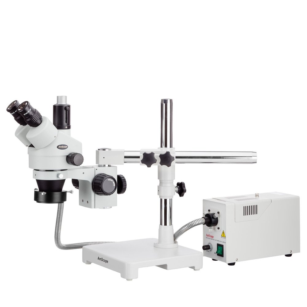 AmScope 3.5X-180X Boom Stand Trinocular Zoom Stereo Microscope with Fiber Optic Ring Illuminator