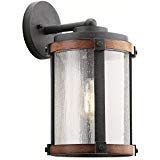 Kichler Lighting Barrington Distressed Black and Wood Outdoor Wall Light, 16" H
