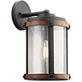 Kichler Lighting Barrington Distressed Black and Wood Outdoor Wall Light, 16" H