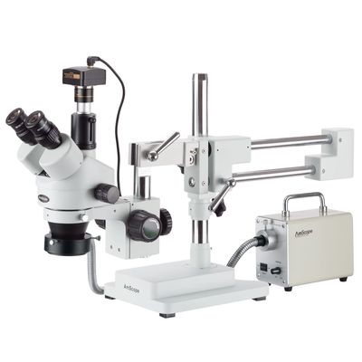 AmScope 3.5X-90X Zoom Stereo Trinocular Microscope with LED Fiber Optic Ring Light and 10MP Camera
