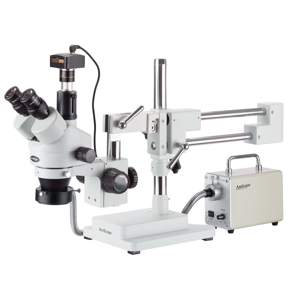 AmScope 3.5X-90X Zoom Stereo Trinocular Microscope with LED Fiber Optic Ring Light and 10MP Camera