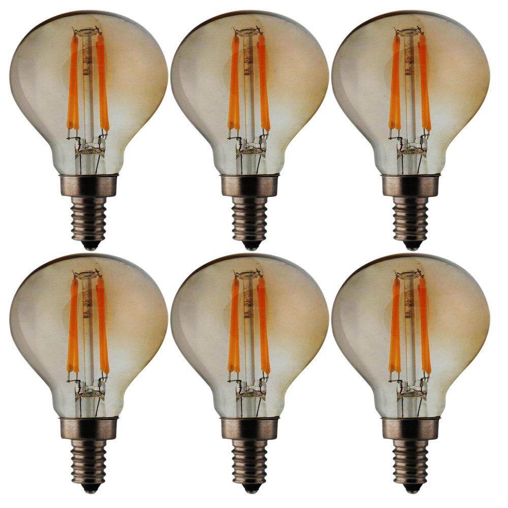 Bulbright 6PACK LED Filament Bulb Dimmable G45/G14 4W Gilded Tint Glass Cover Tubular LED Light Bulb, E12 Base, Warm White 2700-3000K, 40W Equivalent, 110-120VAC (4)