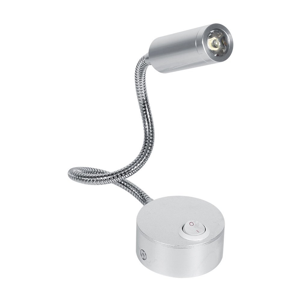 Led Wall Light Reading Lamp with Goose-Neck Warm Cool White Bed Light for Bedroom Bathroom -AC85-265V, Sliver (Color : 6500K, Size : 3W)