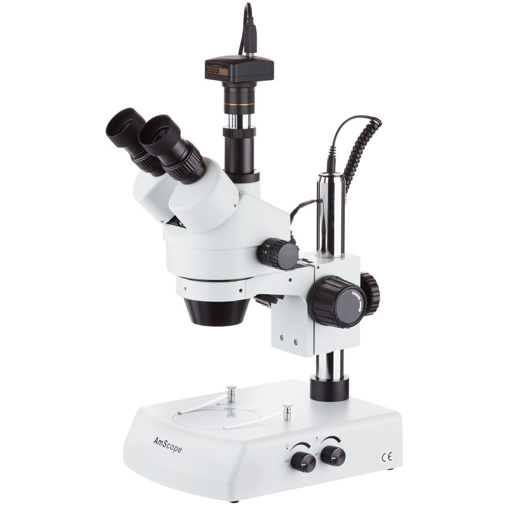 3.5X-45X TRINOCULAR Stereo Zoom Microscope with Dual Halogen Lights with 5MP Camera