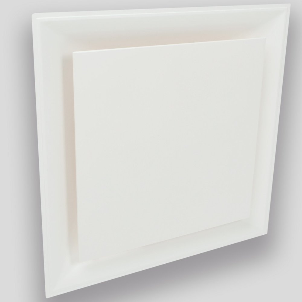 American Louver - STR-PQ-12W - Diffuser: Ceiling, 23 3/4 in H, 23 3/4 in W, Lay-in, 12 in Duct, Plastic, Square Plaque,