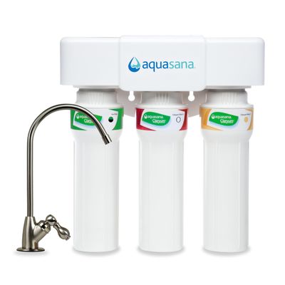 Aquasana Under Sink Water Filter System - Reduces PFAS, Lead, & Chlorine in Drinking Water - Under Counter Claryum Filtration for Kitchen - 3-Stage Max Flow - Brushed Nickel Faucet - AQ-5300+.55