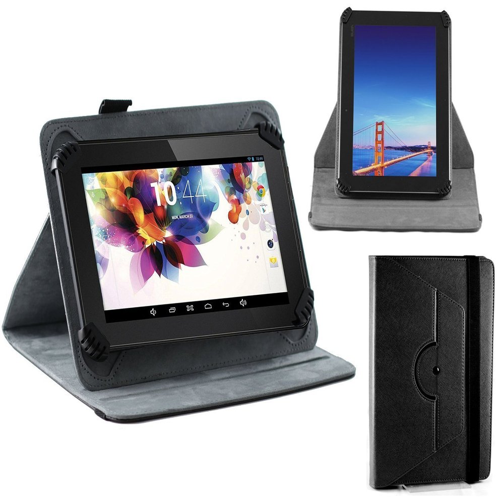 Navitech Black Faux Leather Hard Case Cover with 360 Rotational Stand Compatible with The Archos 70 Xenon/ARCHOS ARNOVA 7 / Archos 70 Cobalt