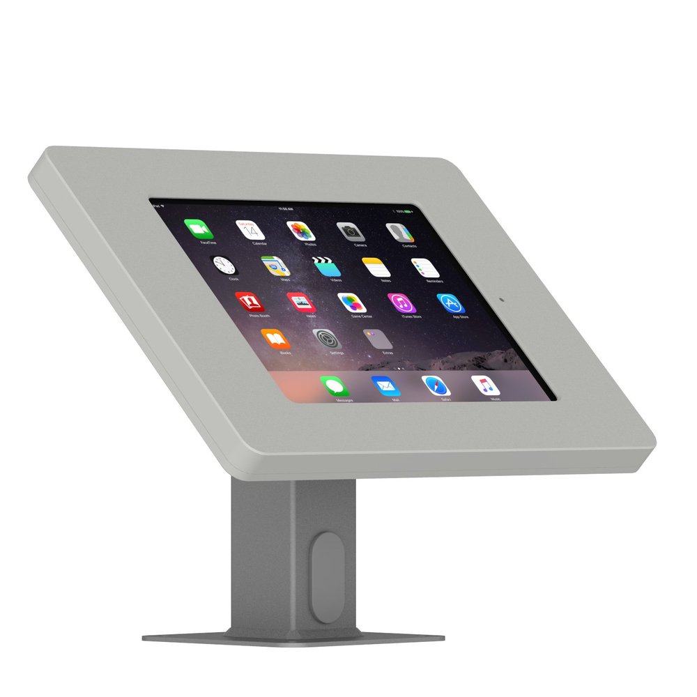 VidaMount Light Grey Home Button Covered Enclosure and Rotating & Tilting Desk/Table Mount [Bundle] Compatible with iPad mini 1/2/3