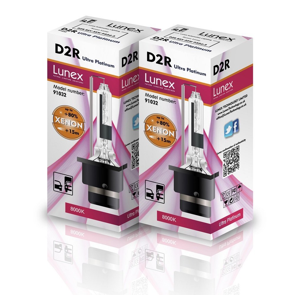 LUNEX D2R XENON 35W 85V P32d-3 HID Headlight Car Bulbs 8000K duobox (2 units)