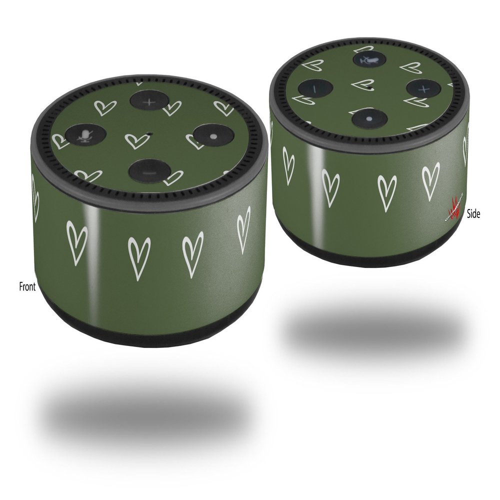 Skin Wrap Decal Set 2 Pack for Amazon Echo Dot 2 - Hearts Hunter Green (2nd Generation ONLY - Echo NOT Included)