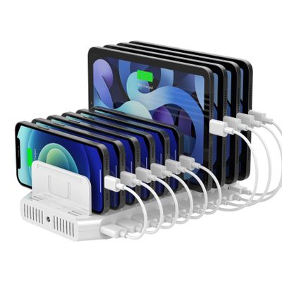 USB C PD 60W Charging Station with QC 3.0, Unitek 160W 10-Port USB Quick Charger Dock, Power Delivery Compatible with Laptop MacBook, Pixel, Upgraded Dividers
