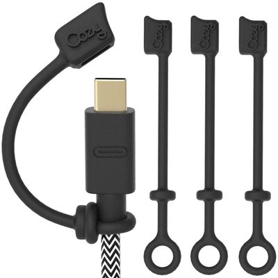 [5-Piece] Cozy USB Caps for USB C Cable - Tether/Cap Provides Dust and Oxidation Protection, Projection Adapter Cover, Protects During Travel, Portable, Designed by Cozy (Black)