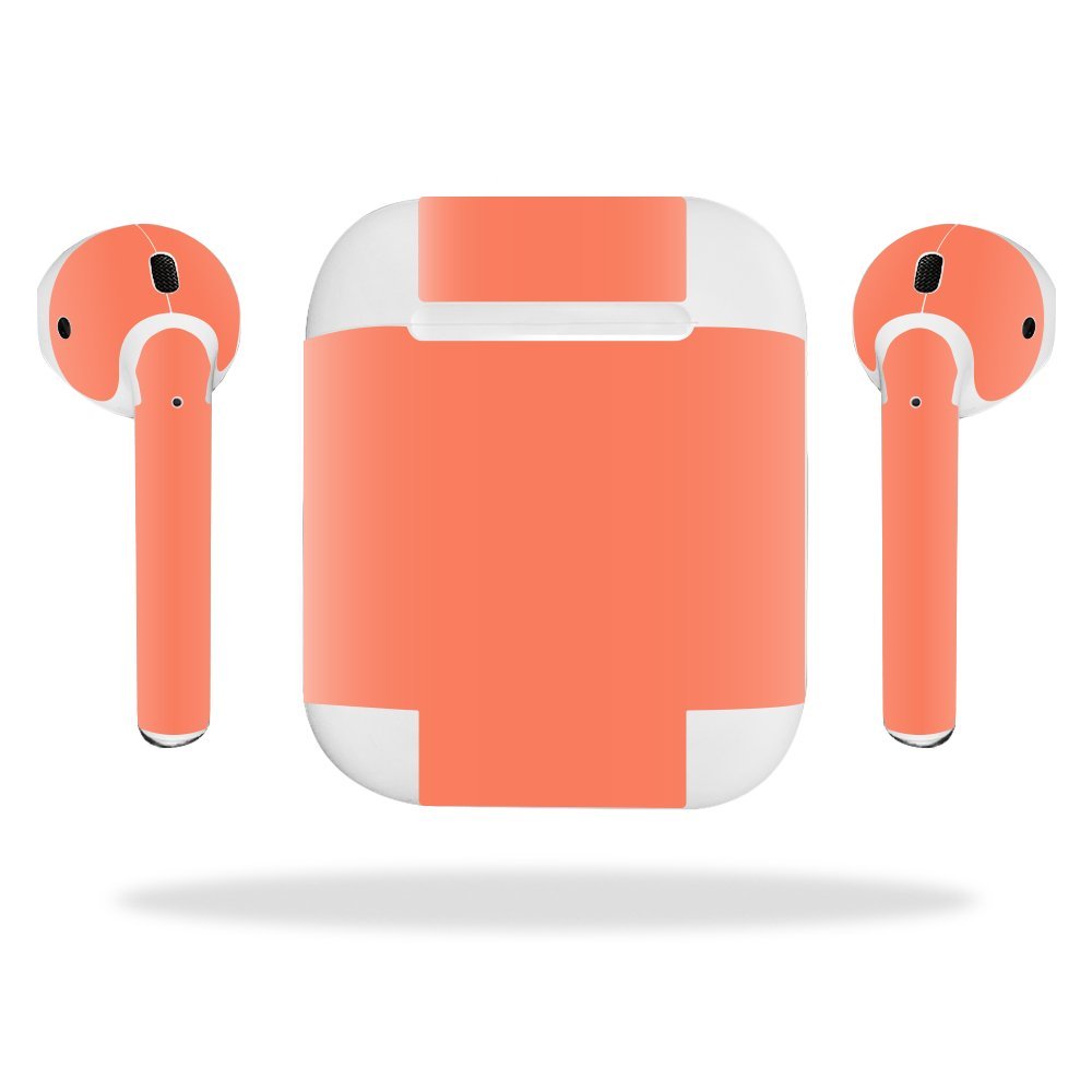 MightySkins Skin Compatible with Apple AirPods - Solid Salmon | Protective, Durable, and Unique Vinyl Decal wrap Cover | Easy to Apply, Remove, and Change Styles | Made in The USA