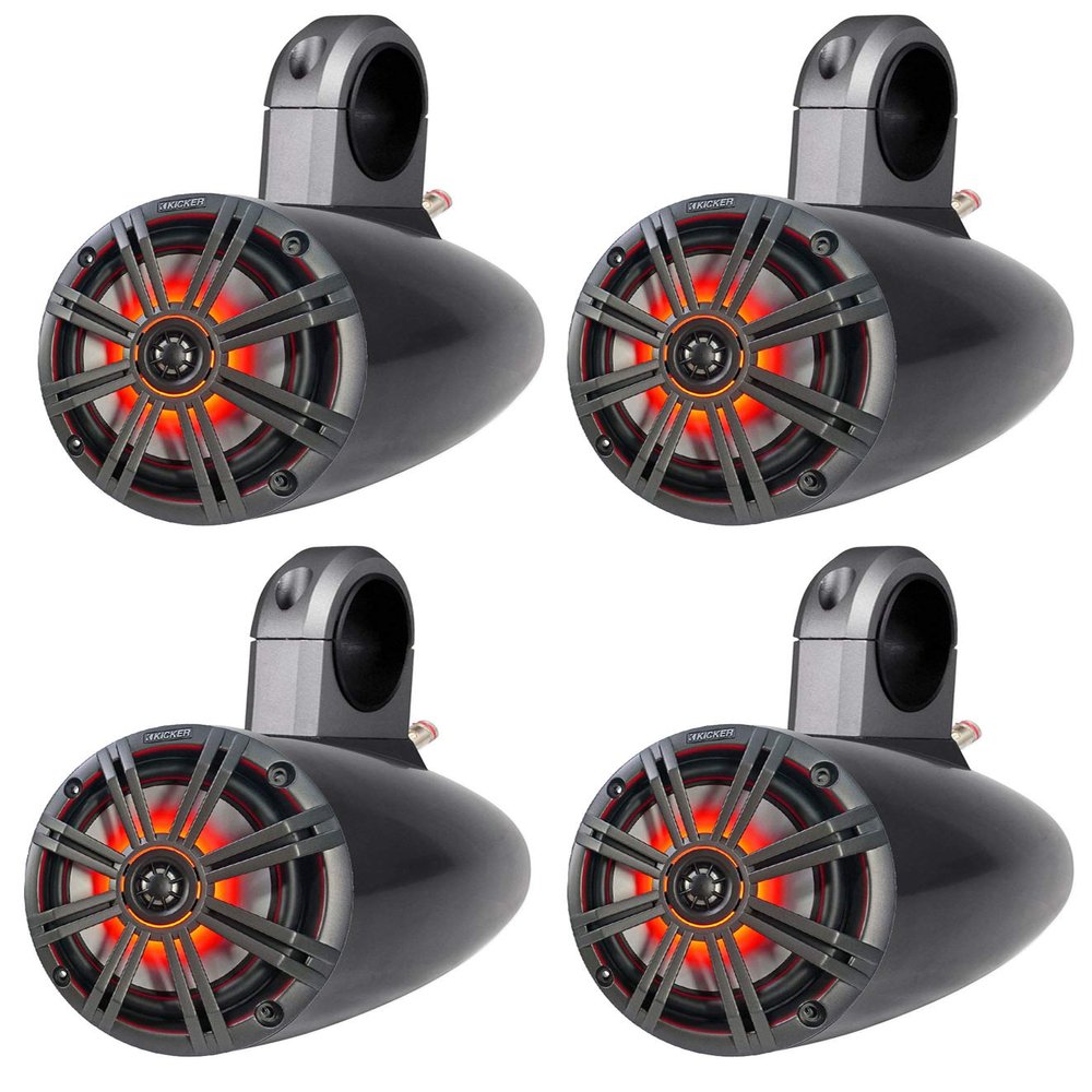 KICKER (4) 43KM654LCW 6.5" 780 Watt Marine Boat Wakeboard Tower LED Speakers