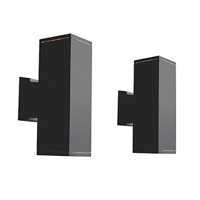LUMINTURS Pack of 2 Dimmable 10W LED E27 Bulb Globe Included Square Wall Sconces Outdoor Up/Down Light Warm White Black Finish