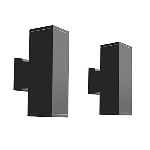 LUMINTURS Pack of 2 Dimmable 10W LED E27 Bulb Globe Included Square Wall Sconces Outdoor Up/Down Light Warm White Black Finish