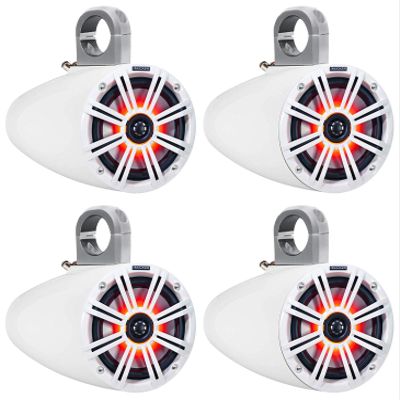 KICKER (4) 43KM654LCW 6.5" 780 Watt Marine Wakeboard Tower Speakers w/LED Lights