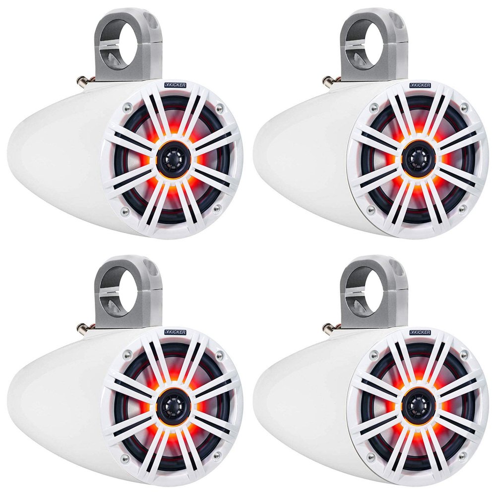 KICKER (4) 43KM654LCW 6.5" 780 Watt Marine Wakeboard Tower Speakers w/LED Lights